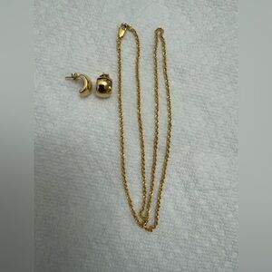 New 18k Gold Necklace 20" Rope and Half Hoop Chunky Earring Set